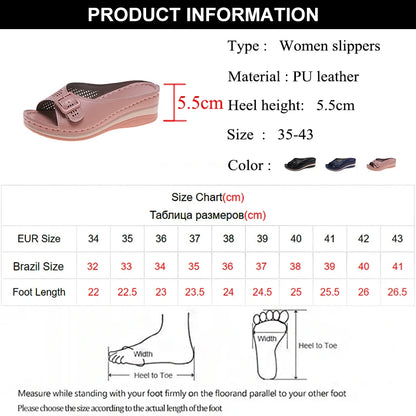 Rimocy Buckle Wedges Slippers Women Summer Hollow Out Thick Bottom Beach Shoes Ladies Plus Size 43 Light Chunky Heels Flip Flops