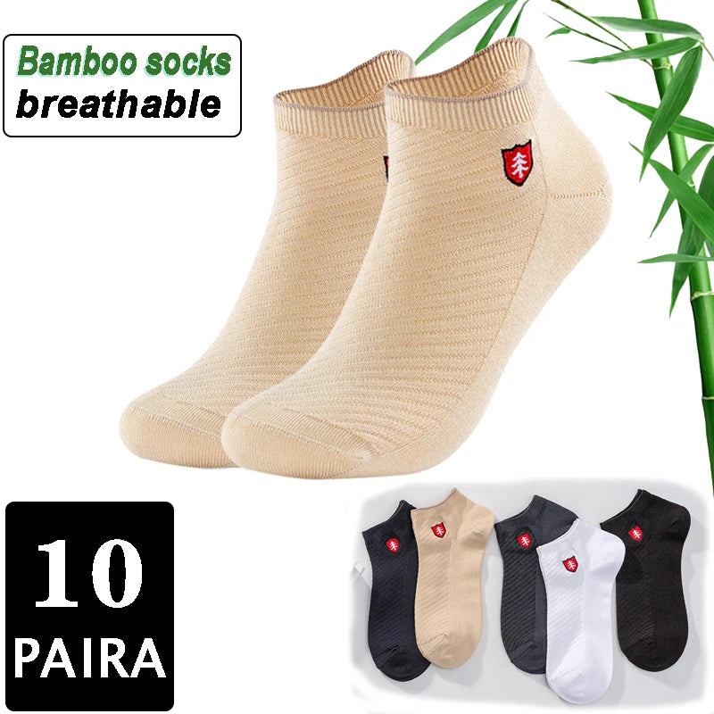 10 Pairs High-Quality Bamboo Fiber Men's Socks | Antibacterial & Deodorant | Embroidery Boat Ankle Socks | Summer 2022 | tonyfinger store