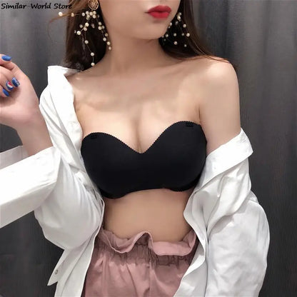 Summer Strapless Women Bras Back Bandage Design Sexy Chest Tops Wire Free Soft Breathable Brassiere Solid Invisible Bra