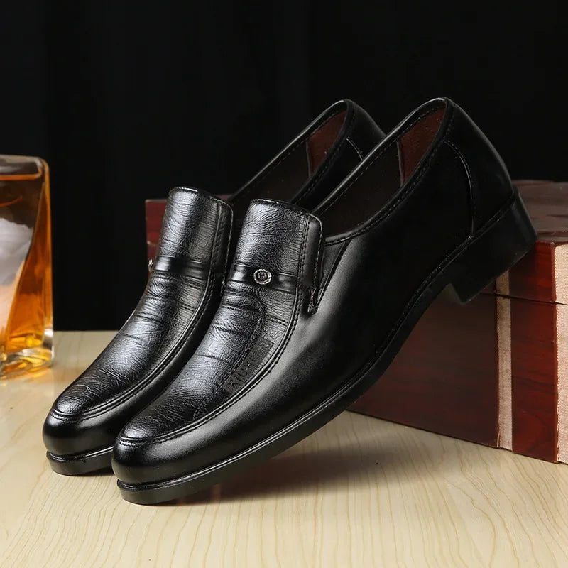 Men's Dress Shoes New Brand Men Business Leather Formal Flat Shoes for Work Office Men Round Shoe Breathable Party Wedding Shoes