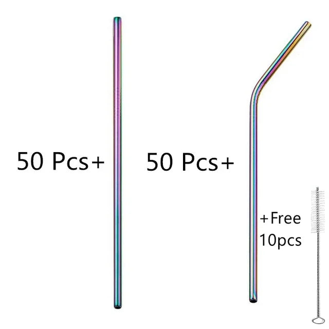 100pcs Reusable 304 Stainless Steel Straws | Colorful Eco-Friendly Metal Drinking Straws for Bar & Party | tonyfinger store