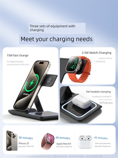 Three-in-One Base Bluetooth Headset Wireless Charger