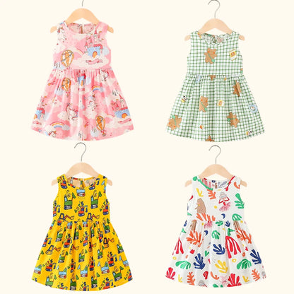 Cotton Summer Flower Dress for Girls - Sleeveless Princess Party Outfit