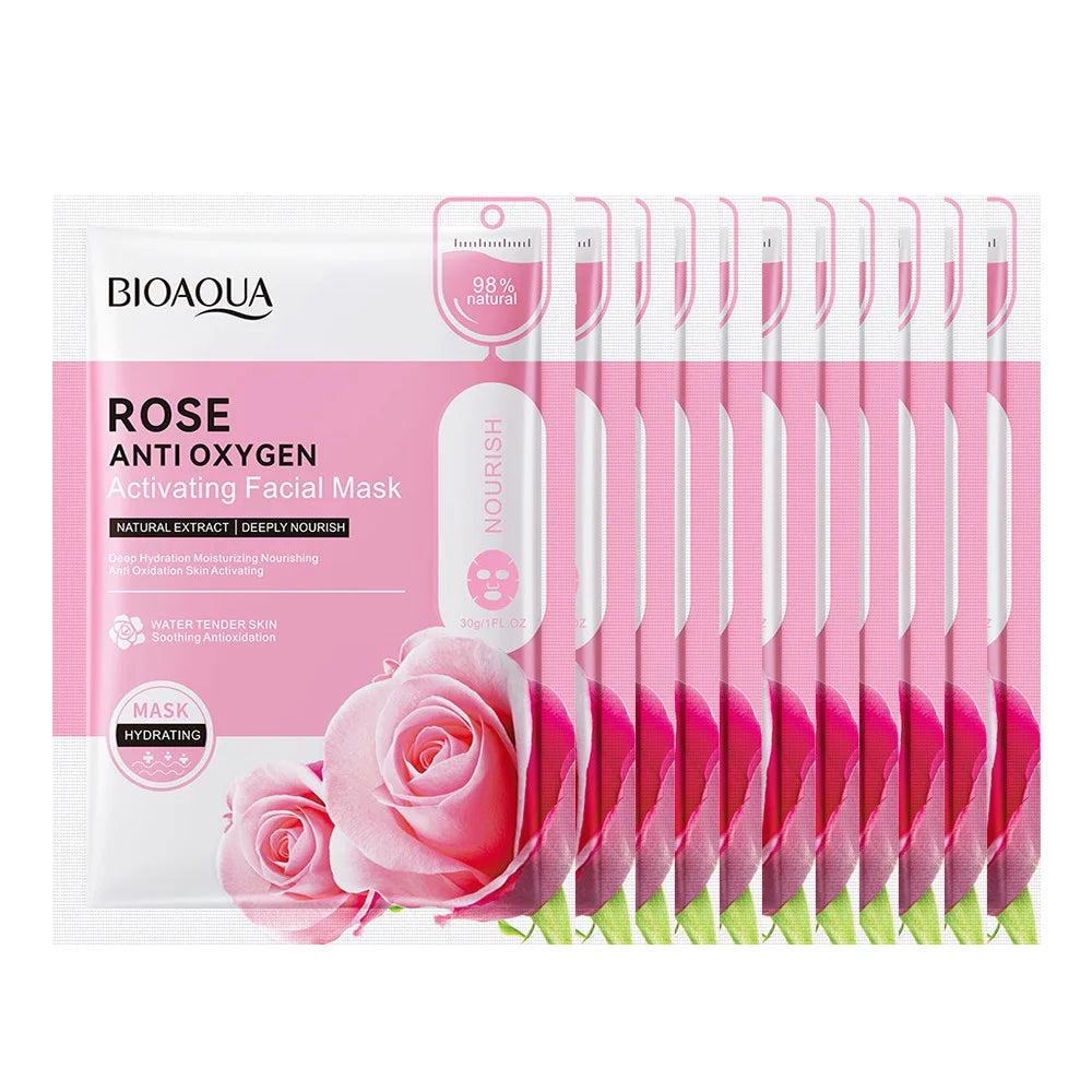 12pc Rose Flower Extract Korean Whitening Face Mask | Moisturizing & Nourishing Skincare Sheet Mask | tonyfinger store