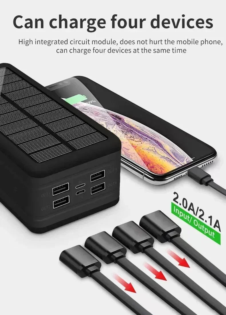 Solar Power Bank 200000mAh Solar Charging Mobile Phone Wireless Charging Large Capacity Battery External Battery Fast Charging