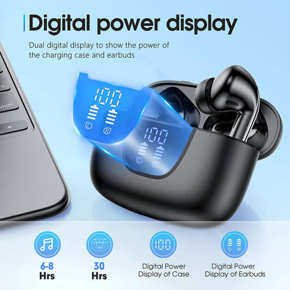 Headphones Wireless Bluetooth True Wireless Earbuds LED Power Display Earphones with Wireless Charging Case IPX5 Waterproof in-E