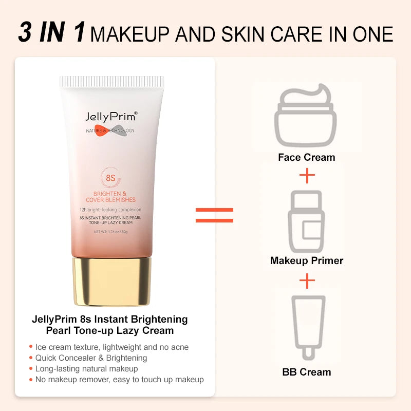 Jellyprim 8S Instant Whitening Face Cream Make-Up for Women for Dark Skin Lightening Cream Cosmetics Product Beauty Brighten 50G