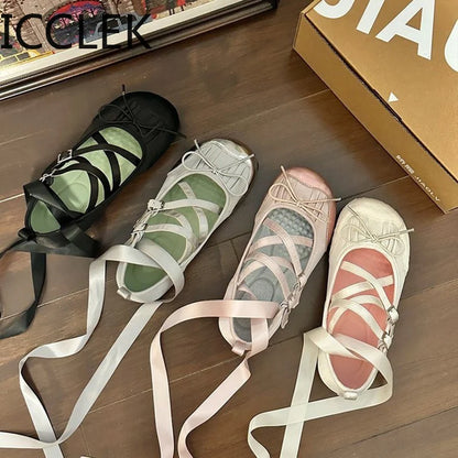 Spring Cross Strap Women Ballet Flats Fashion Elegant Round Toe Shoes Ladies Comfort Street Style Soft Sole Ballerinas Shoes