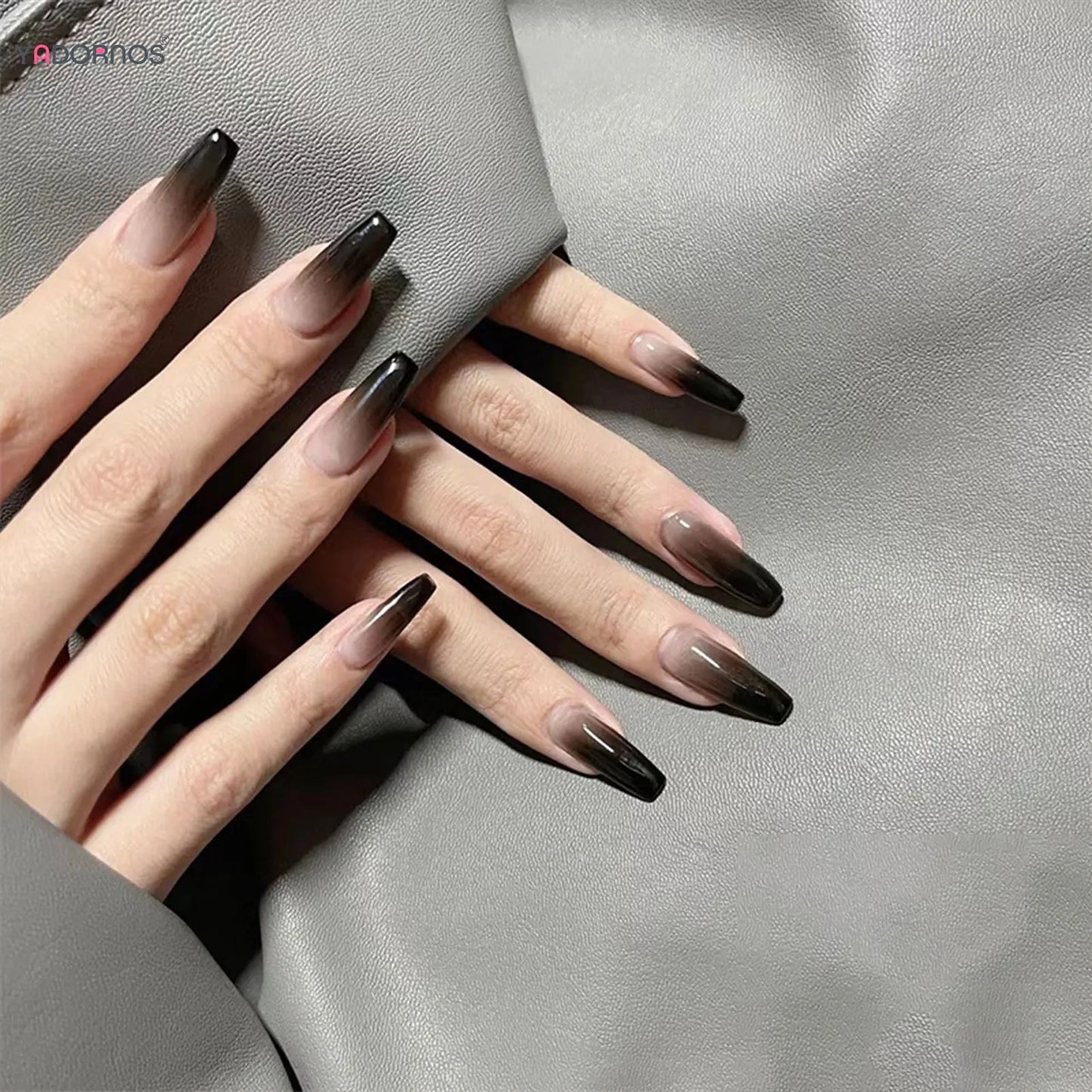 Gradient Black Press on Nails Long Ballerina Fake Nails Full Cover Wearable False Nails Tips for Women Girls DIY Manicure 24Pcs