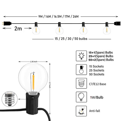 Festoon LED G40 Globe String Lights - Outdoor Christmas, Party, Garden Decor