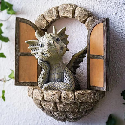 “Cute Dragon Dinosaur Reading Sculpture - Garden & Home Resin Decor”