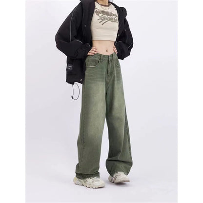 Vintage High Waist Full Length Jeans Women Streetwear Style Blue Straight Pants Korean Style Wide Leg Baggy Y2k Denim Trouser