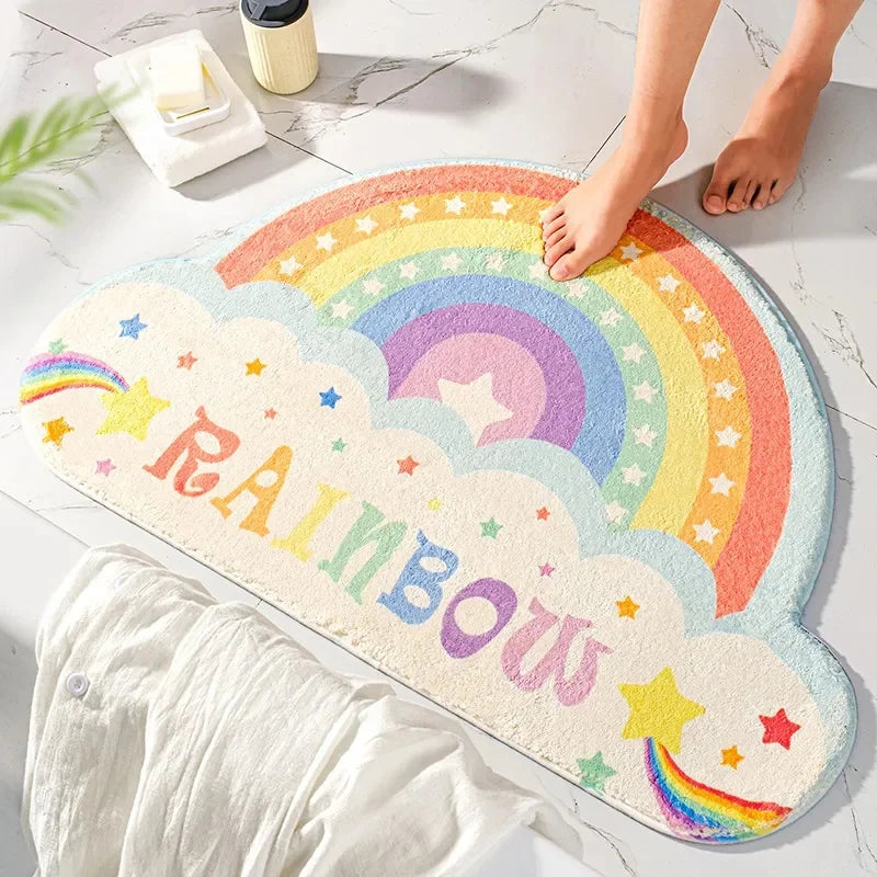 Cartoon Rainbow Bath Mat Soft Super Absorbent Bathroom Mats Non-Slip Kids Room Cute Decoration Doormat Kitchen Floor Rugs Bear