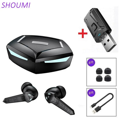 Shoumi TWS Gaming Earbuds Low Latency Wireless Game Headset Sound Position Hifi Bass Earphone USB Adaptor for TV PC Phone Gamer