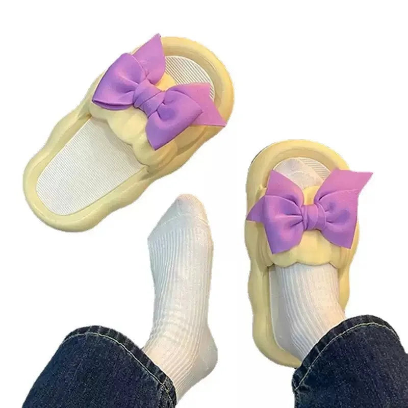 Thick Bow Tie Slippers Women Indoor Home Sandals Couples Bathroom Slides Non-slip Soft House Slippers 2023