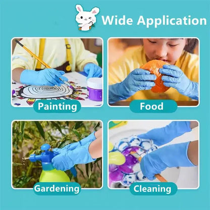 “Kids Disposable Nitrile Gloves (Ages 5-15) - Latex-Free, Multipurpose for Crafts, Food Service, School Activities