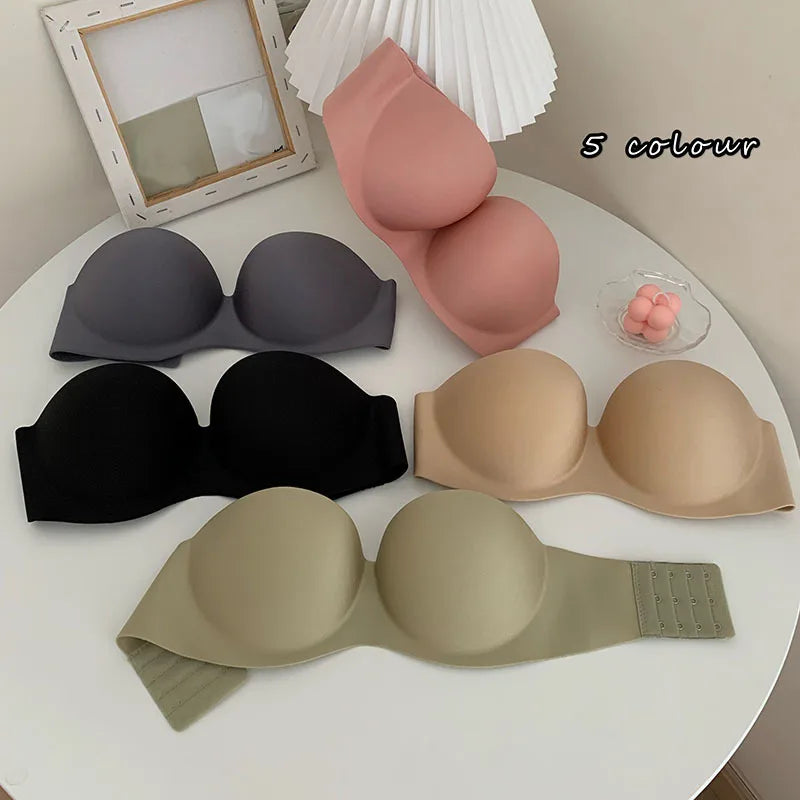 Women Sexy Strapless Bra Wireless Female Tube Top Solid Push Up Thin Bras Underwear Convertible Straps Ladies Lingerie Bras 2022