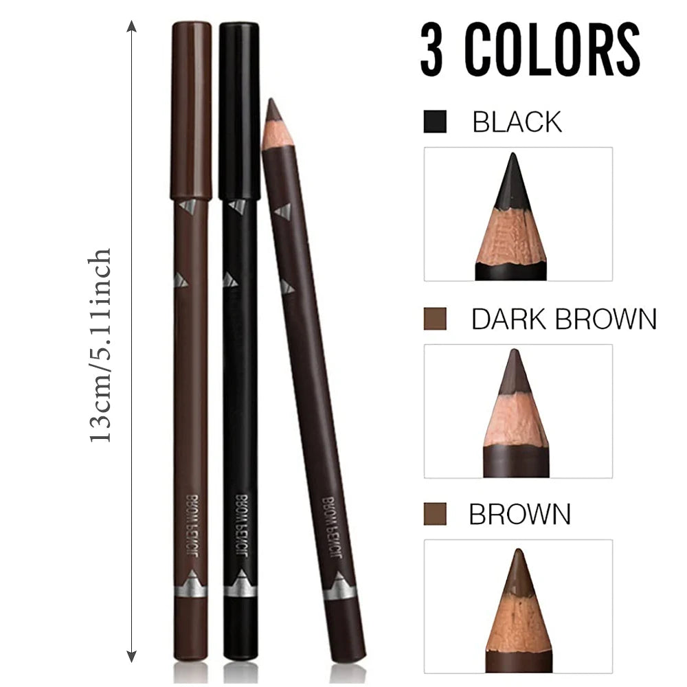 Waterproof Eyebrow Pencil Set - 6/12 Pcs, Natural Black/Brown, Easy Color