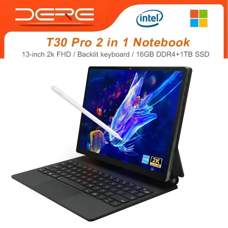 DERE Laptops T30 Pro ,13-inch 2K IPS Touch Screen,16GB RAM+ 1TB SSD,Office Learning Computer,Ultrabook Windows 11 Notebook