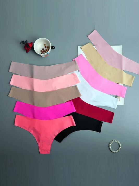 3PCS Seamless Panties Women Ice Silk Underwear Low Waist V-Waist Briefs Cotton Crotch Breathable Quick-Drying Sports Underwear