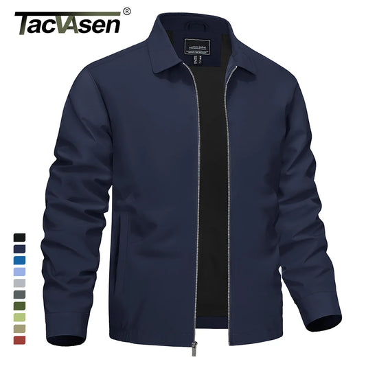 TACVASEN Lightweight Work Jackets Mens Classic Tunic Style Zipper Pockets Bomber Jackets Full Zip Spring Fall Jacket Outwear