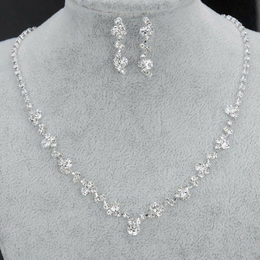 2022 Chic Silver Plated Rhinestone Necklace & Earring Set for Brides