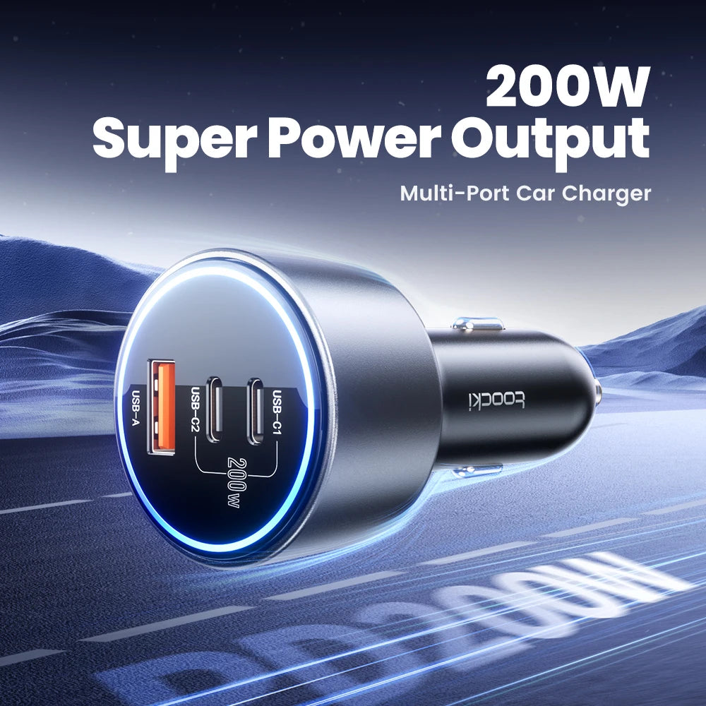 Toocki 200W Car Charger Quick Charge 4.0 PPS 45W PD 100W Fast Charging USB C Car Phone Charger for Macbook iPhone 15 14 Samsung