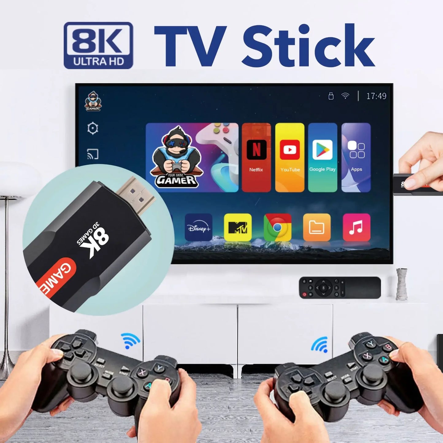 Q9 USB 2.0 Dual System Game Stick 8K Retro Video Games Console with Wireless Controller 64G TV Sticks 10000+ Games For PSP gift