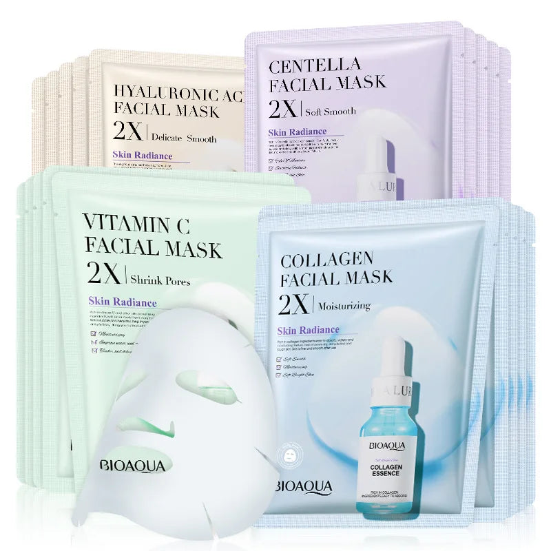 20pcs BIOAQUA Centella Collagen Face Mask - Moisturizing, Anti-Aging, Hyaluronic Acid Sheet Masks | tonyfinger store