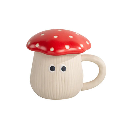 Creative Red Mushroom Ceramic Coffee Cup with Lid Cartoon Cute Mushroom Mug Breakfast Milk Cup Birthday Gift Decoration Mug Home