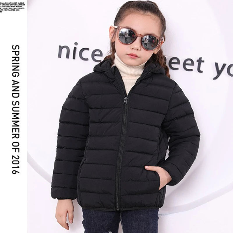 Kids Boy Girl Lightweight Down Jacket Autumn Winter Coat Children Warm Hooded Cotton Outerwear Teen Sports Casual Clothes 6-14 Y