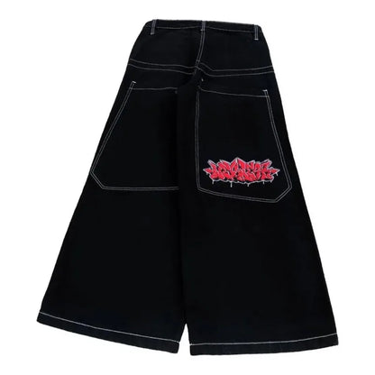 Y2K Hip Hop Baggy Jeans - High Waisted, Embroidered, Wide Leg