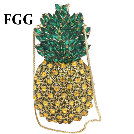 Boutique De FGG (in stock) Pineapple Evening Bags and Clutches for Women Crystal Clutch Formal Dinner Party Purses and Handbags