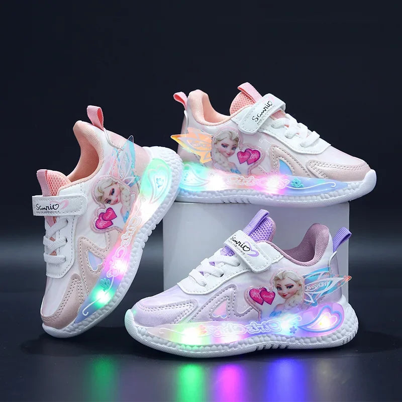 Frozen Princess New Children Shoes LED Colorful Lighted Kids Sneakers Classic Glowing Infant Girls Tennis