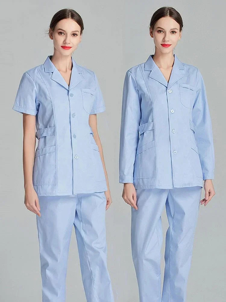 2024 Blue Long Sleeve Scrubs Top | Nurse Uniforms & Lab Coat for Women | Medical & Beauty Salon Workwear | tonyfinger store