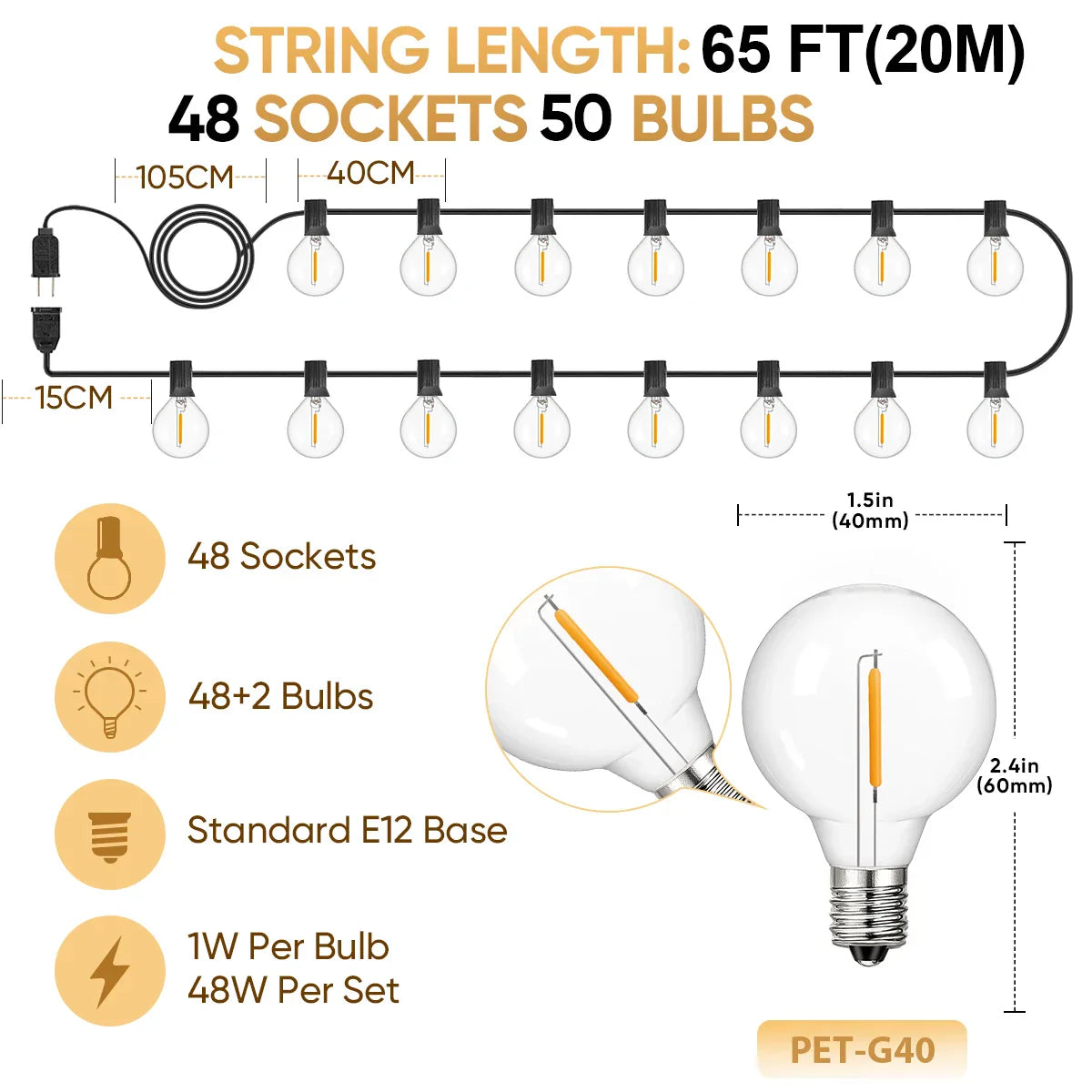 Shatterproof G40 Lights 