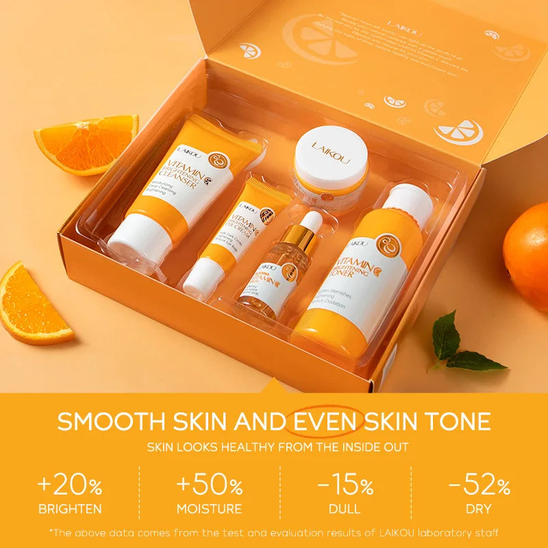 5 Pieces Vitamin C Skincare Set  Moisturizing Face Serum Brighten Cream Antiage Eye Cream Toner Facial Care Set for Dropshipping