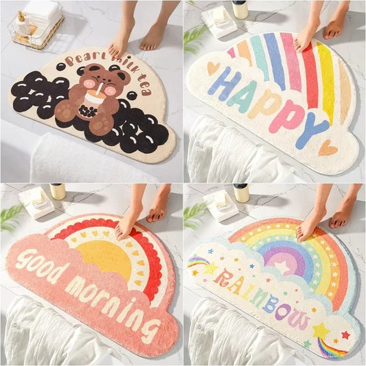 Cartoon Rainbow Bath Mat Soft Super Absorbent Bathroom Mats Non-Slip Kids Room Cute Decoration Doormat Kitchen Floor Rugs Bear