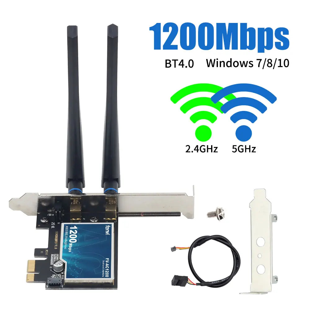 FENVI AC1200 Dual Band PCI-E Wireless Adapter - 2.4G/5GHz, Bluetooth 4.0, Windows 7-11