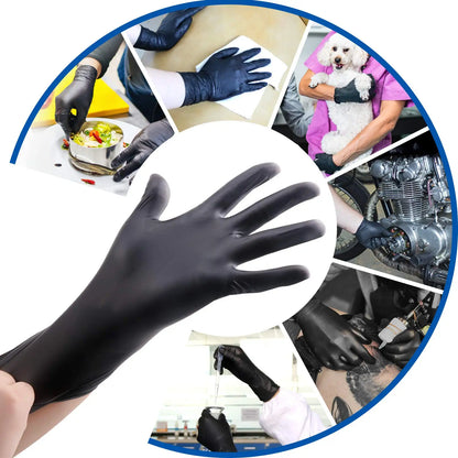 100-Pack Black Nitrile Gloves - Powder-Free, Waterproof, Disposable