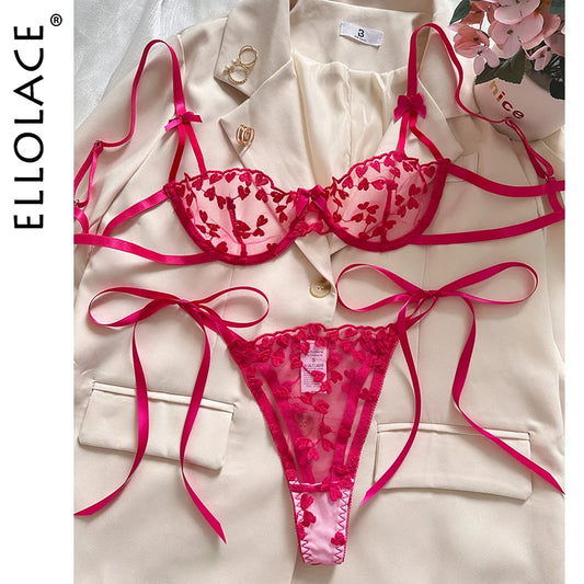 Ellolace Heart Embroidery Sexy Lingerie Set for Women