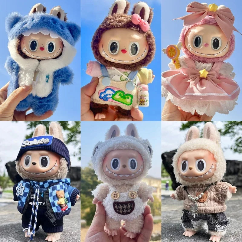 17cm Labubu Doll with Cute Clothes & Headgear | Cosplay Plush Cartoon Decor | Perfect Birthday Gift | tonyfinger store