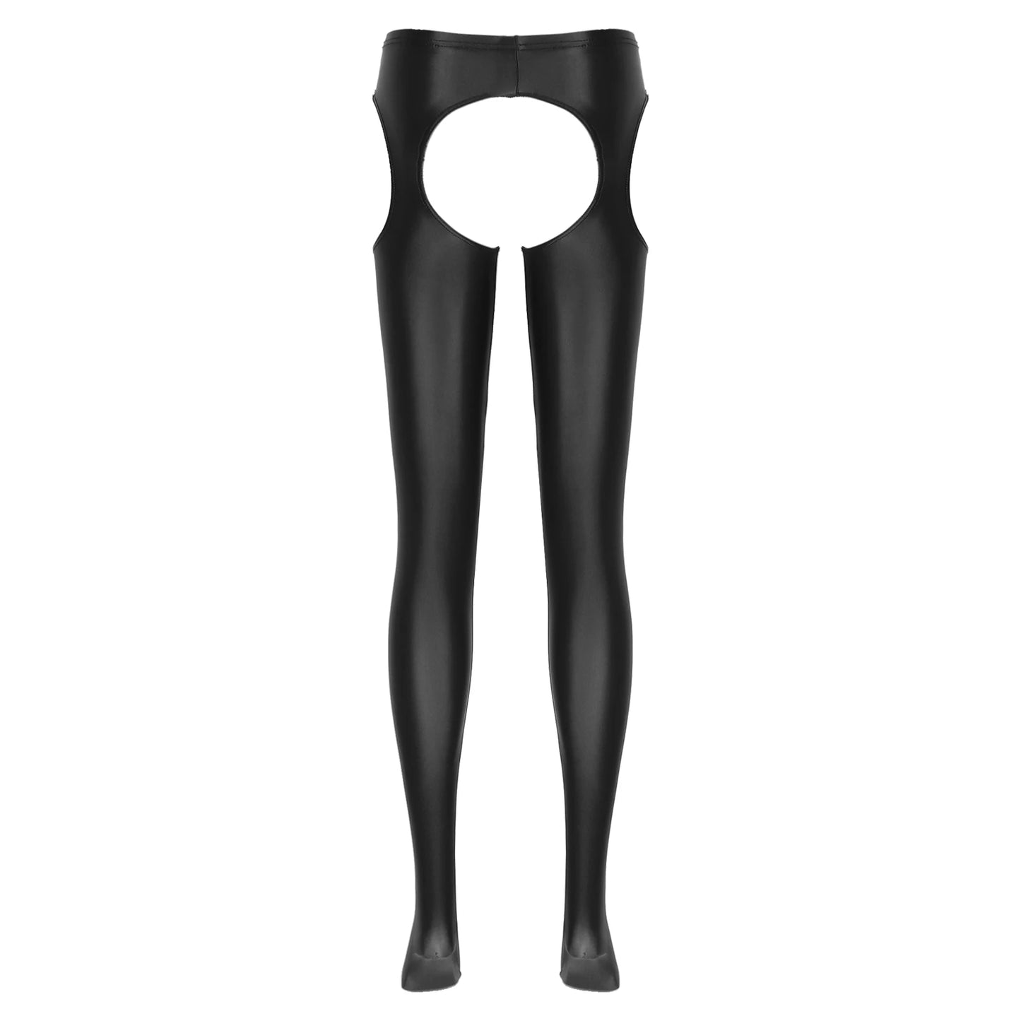 Women Glossy Hollow Out Crotchless Sexy Porn Pantyhose Mid Waist Tights Cutout Open Crotch Leggings Solid Color Footed Stocking