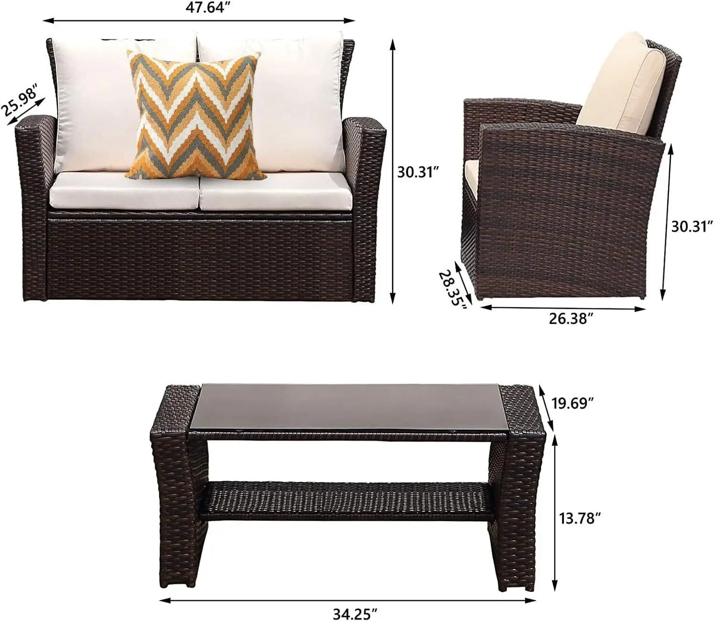 Patio Furniture Sets All-Weather Conversation Set Outdoor Wicker Sectional Sofa Chair w/ Cushion & Coffee Table,Multiple Colors