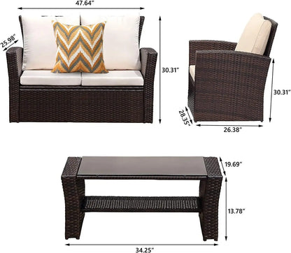 Patio Furniture Sets All-Weather Conversation Set Outdoor Wicker Sectional Sofa Chair w/ Cushion & Coffee Table,Multiple Colors