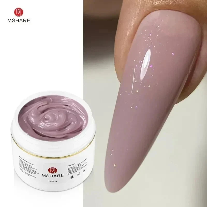 MSHARE Purple Sparkling Builder Jelly Gel Rubber Cream Hard Shimmer Nail Extension Pink Shiny Glitter Uv Construction Gel 50ml