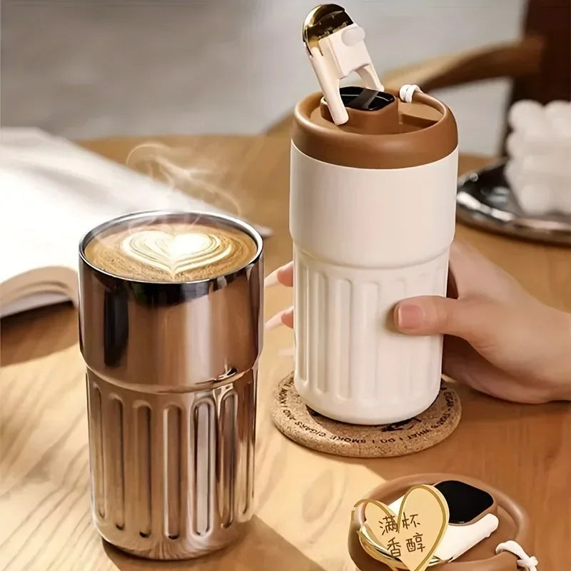 1pc Stainless Steel Travel Cup with Temperature Display | 15.22oz Vacuum Coffee Cup | Portable Thermos | Summer & Winter Birthday Gift | tonyfinger store