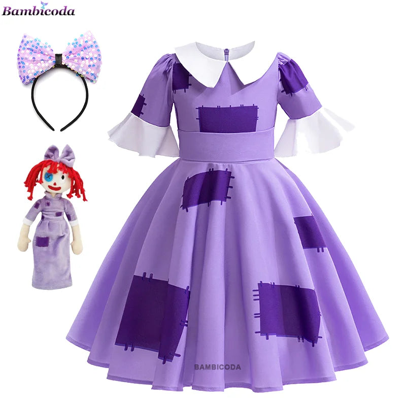 Ragatha Cosplay Costume for Girls - Anime The Amazing Digital Circus Dress, Bow Tie & Headband | tonyfinger store