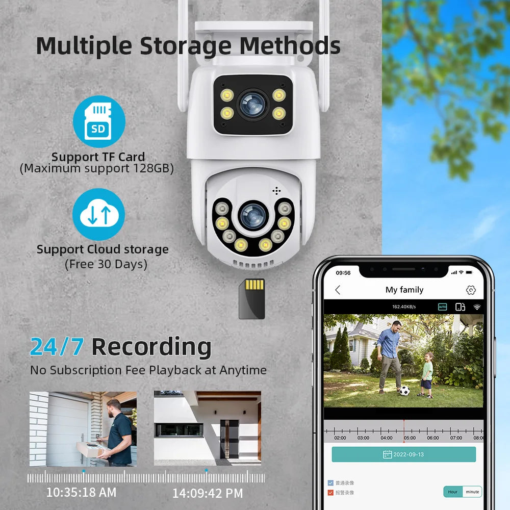 8MP 4K PTZ WiFi Outdoor Camera | Dual Lens, AI Detection, Auto Tracking, iCSee App