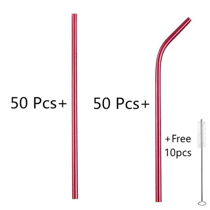 100pcs Reusable 304 Stainless Steel Straws | Colorful Eco-Friendly Metal Drinking Straws for Bar & Party | tonyfinger store